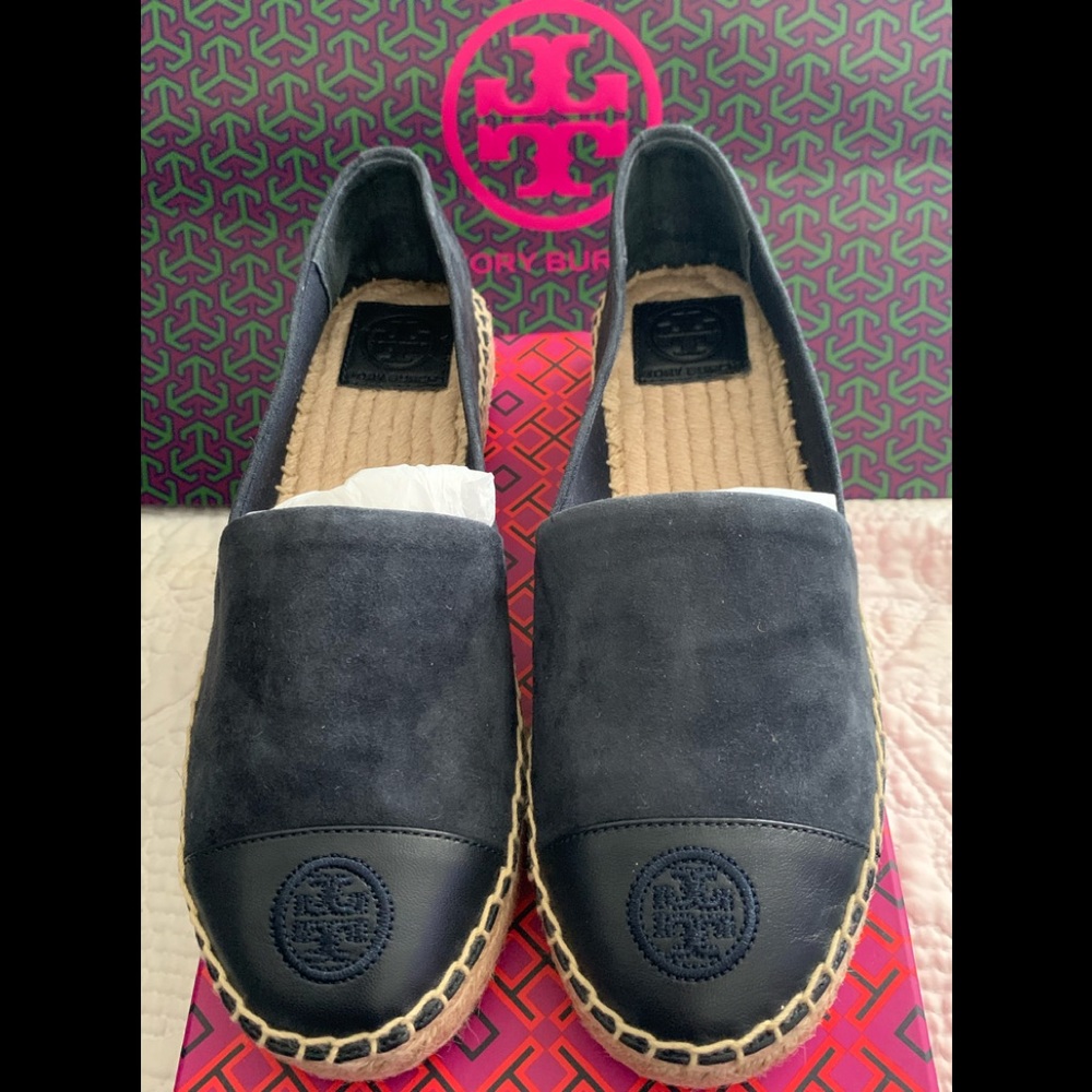 Tory Burch Navy Color Block Platform Espadrille
